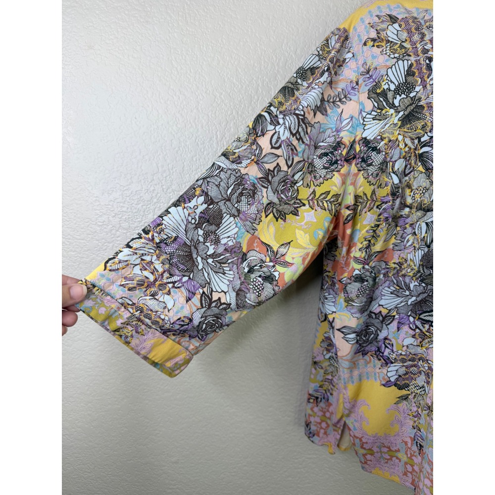 Soft Surroundings Womens 2X Blouse Yellow Floral Paisley Pleated Rayon Top Chic - Picture 8 of 9